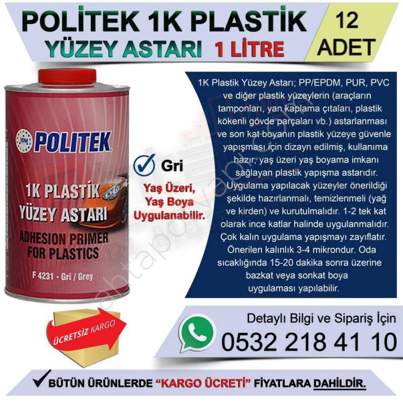 Politek 1K Plastik Yüzey Astarı 1 Lt (12 Adet) - Oto Astarları
