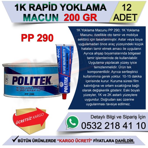 Politek 1K Rapid Yoklama Macunu Kırmızı 200 Gr (12 Adet)