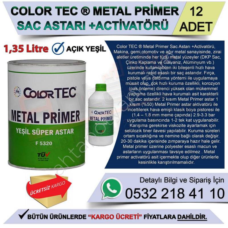 Politek Colortec Metal Primer Sac Astarı + Aktivatörü - Açık Yeşil (12 Adet) 1,35 Lt - Oto Astarları
