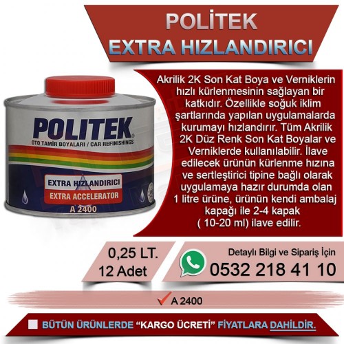 Politek Extra Hızlandırıcı 0,25 Lt (12 Adet)
