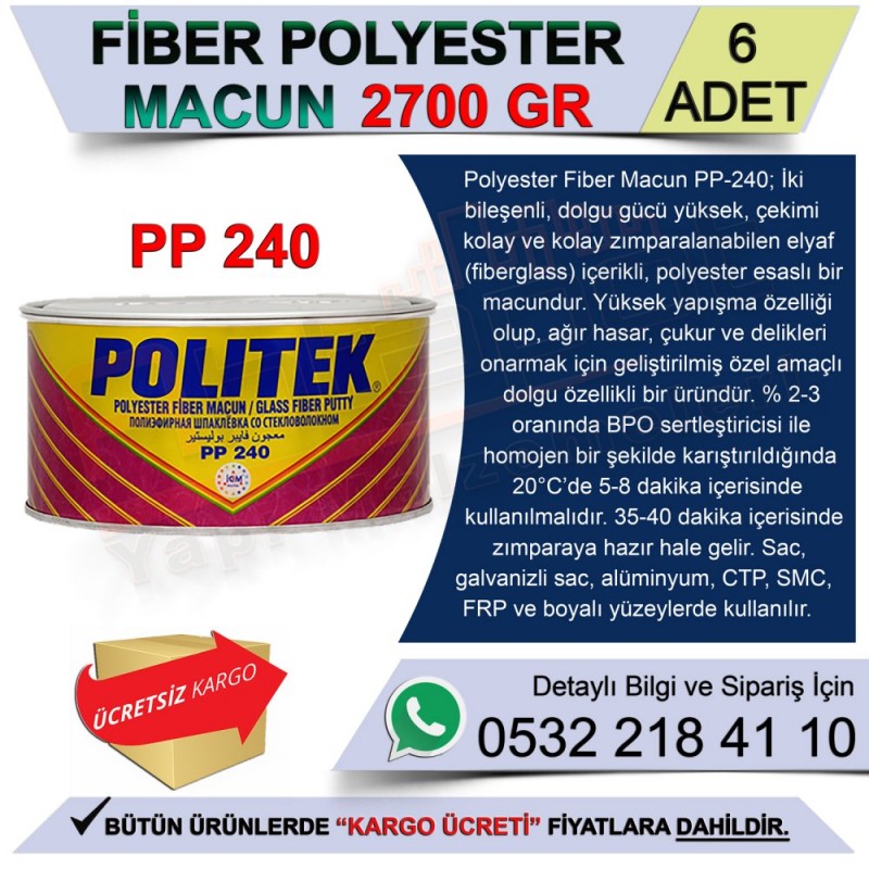 Politek Fiber Polyester Macun 2700 Gr (6 Adet) - Oto Tamir Macunları