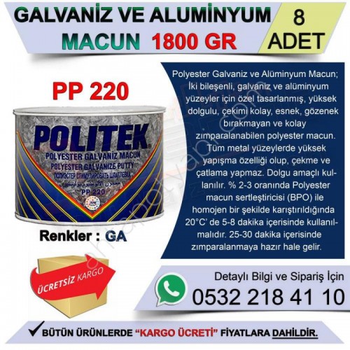 Politek Galvaniz Ve Alüminyum Macun 1.800 Gr (8 Adet)