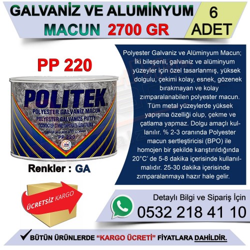 Politek Galvaniz Ve Alüminyum Macun 2.700 Gr (6 Adet)