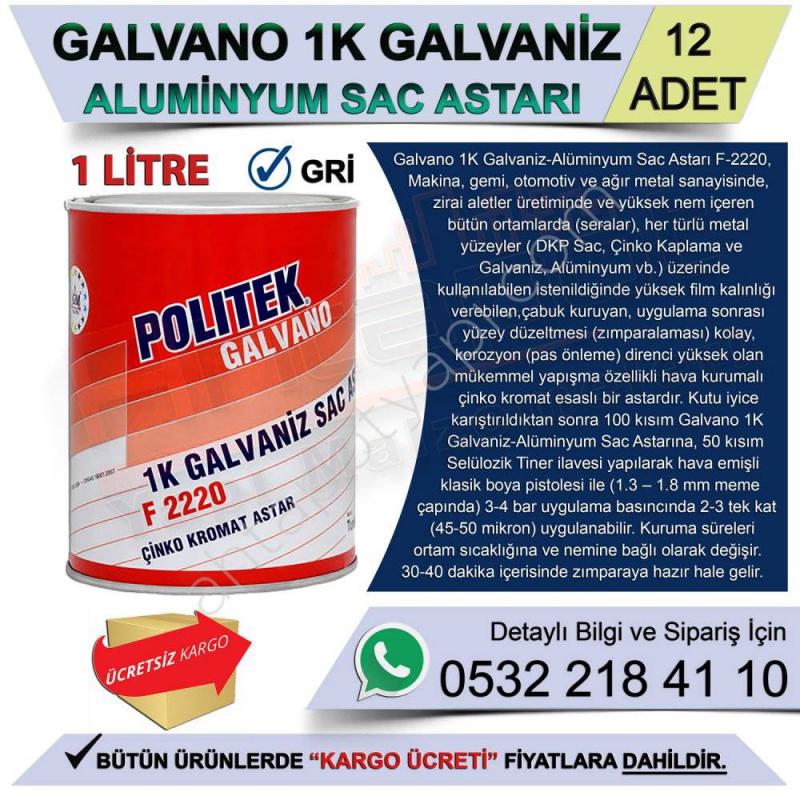 Politek Galvano 1K Galvaniz-Alüminyum Sac Astarı - Gri (12 Adet) 1 Lt - Oto Astarları