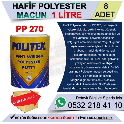 Politek Hafif Polyester Macun 1 Lt (8 Adet)