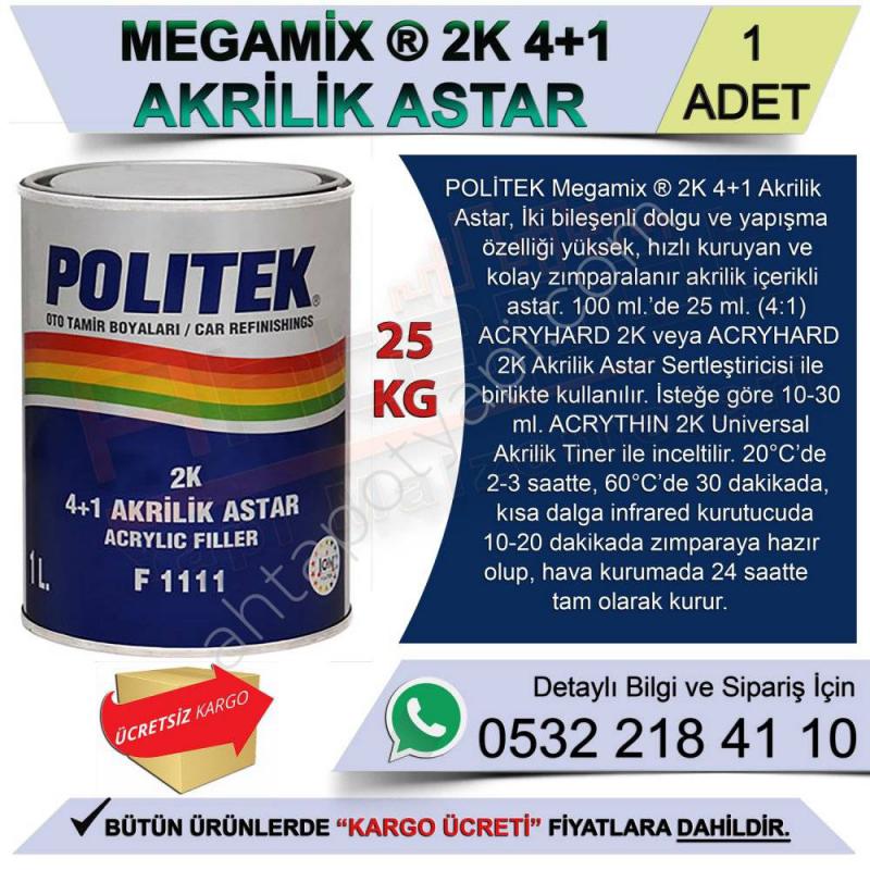 Politek Megamix 2K 4+1 Akrilik Astar 25 Kg (1 Adet) - Oto Astarları