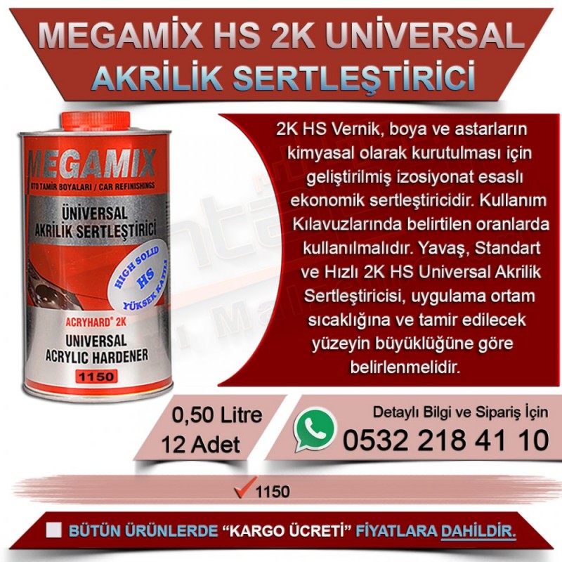 Politek Megamix Hs 2K Universal Akrilik Sertleştirici 0,50 Lt (12 Adet) - Tiner ve Sertleştiriciler