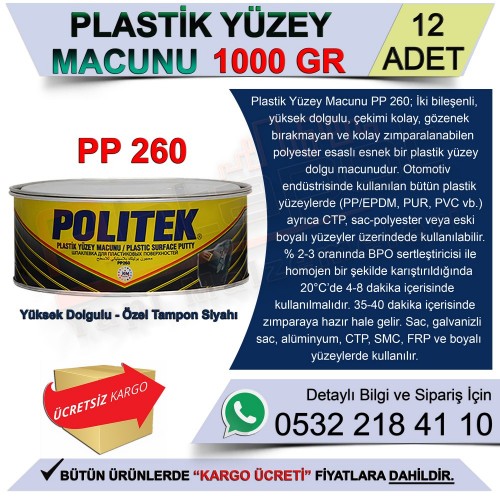 Politek Plastik Yüzey Macunu 1.000 Gr (12 Adet)