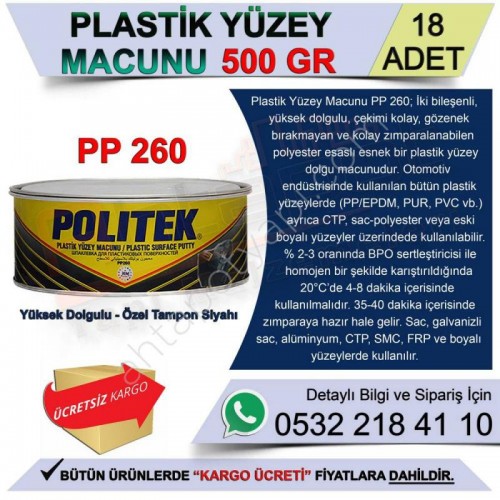 Politek Plastik Yüzey Macunu 500 Gr (18 Adet)