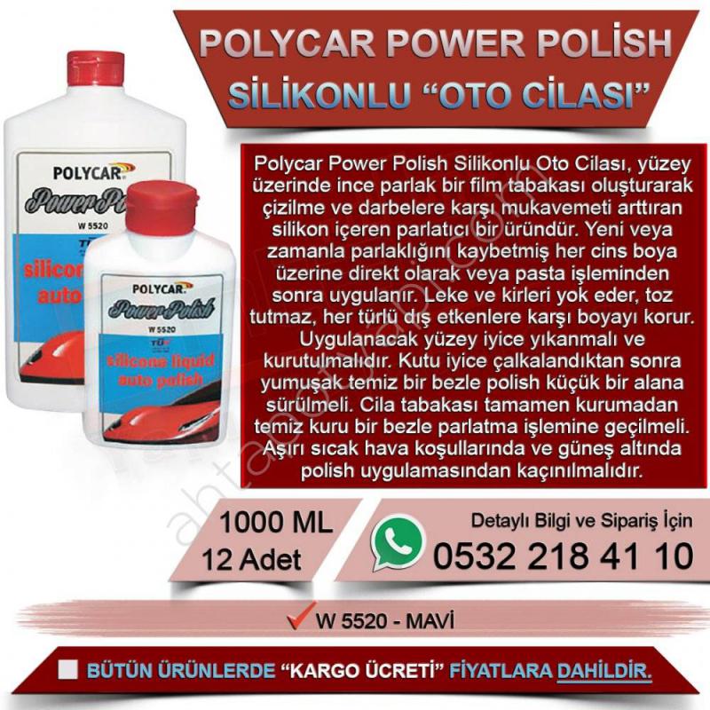 Politek Polycar Power Polish Silikonlu Oto Cilası - Mavi 1000 Ml (12 Adet) - Boya Malzemeleri