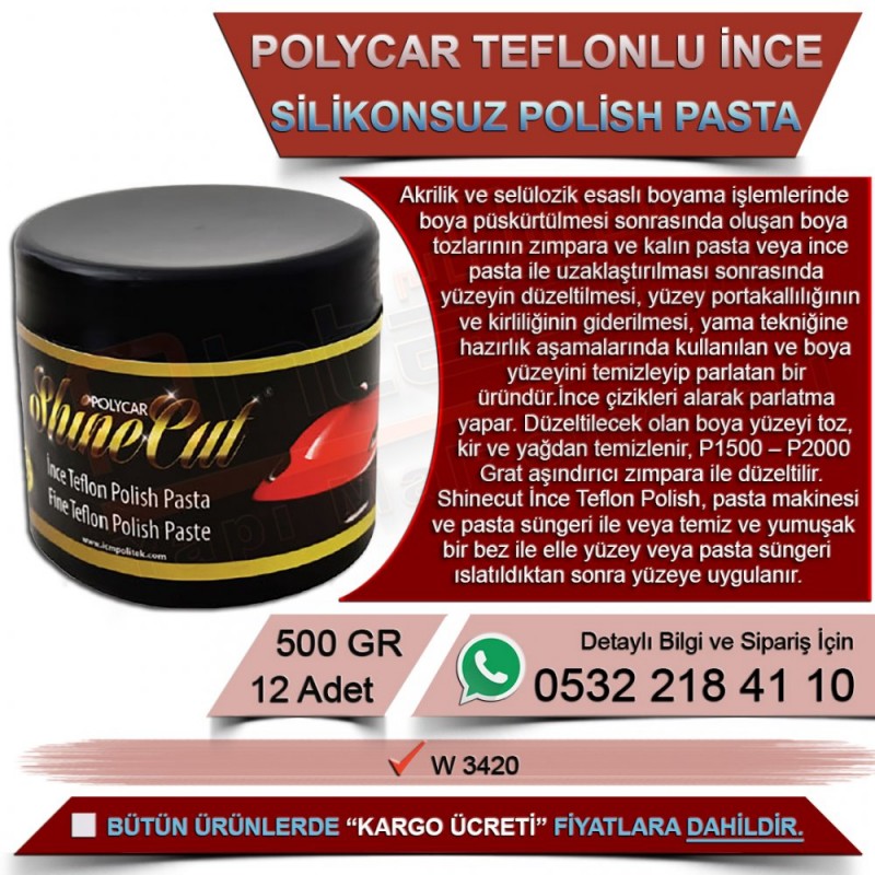 Politek Polycar Teflonlu İnce Polish Pasta - Silikonsuz 500 Gr (12 Adet) - Boya Malzemeleri
