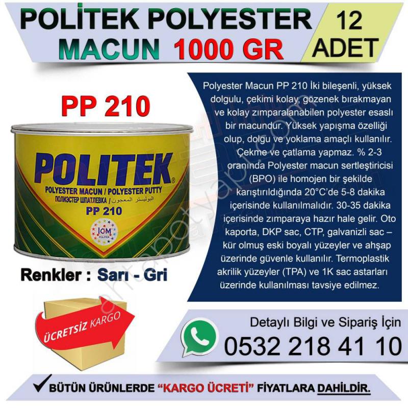 Politek Polyester Macun 1.000 Gr Sarı (12 Adet) - Oto Tamir Macunları