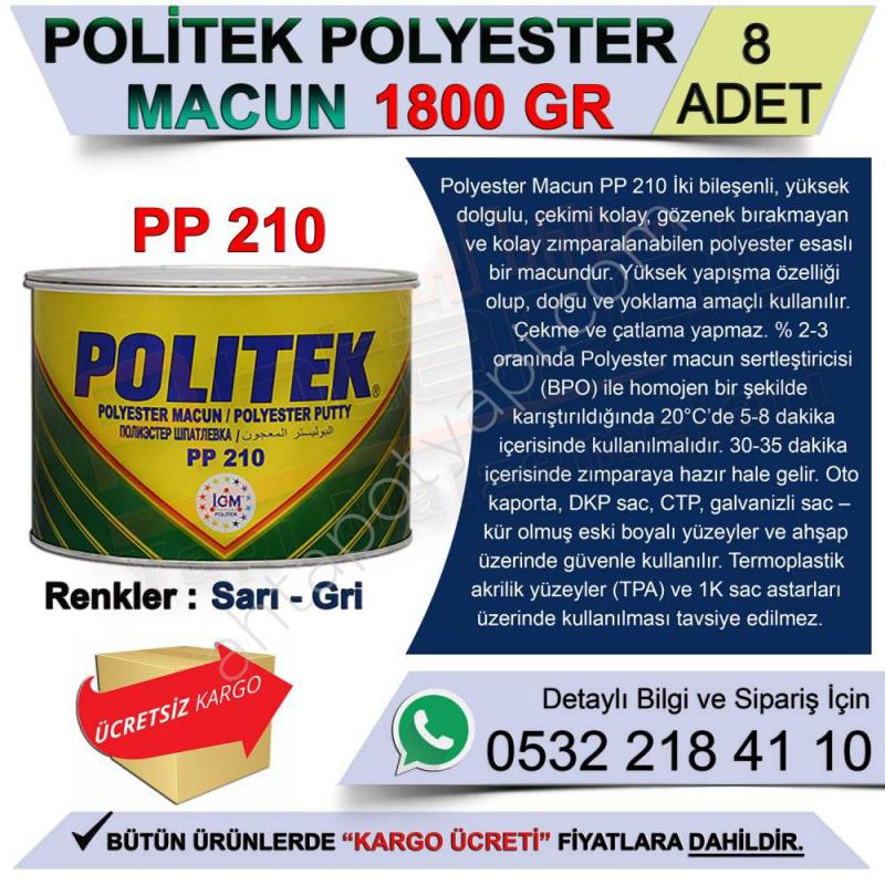 Politek Polyester Macun 1.800 Gr Sarı (8 Adet) - Oto Tamir Macunları
