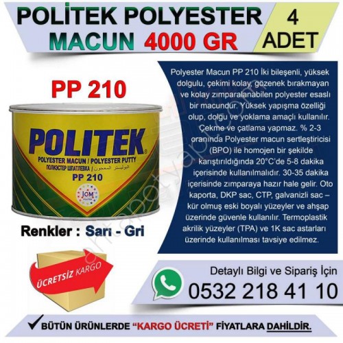 Politek Polyester Macun 4.000 Gr Sarı (4 Adet)