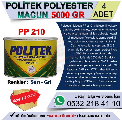 Politek Polyester Macun 5.000 Gr Sarı (4 Adet)