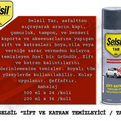 Selsil Zift Katran Temizleyici Sprey 200 Ml (36 Adet)