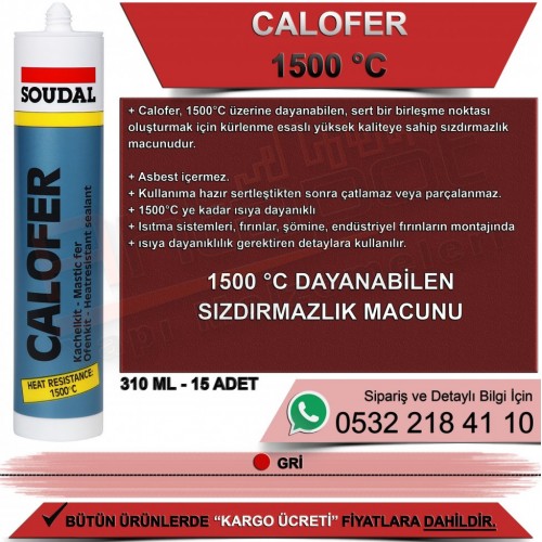 SOUDAL Calofer 1500°C Yüksek Isıya Dayanıklı Mastik (Gri, 15 Adet)