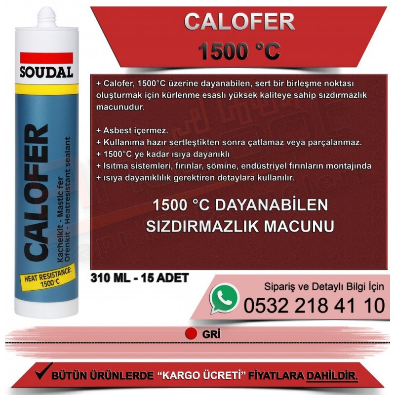 SOUDAL Calofer 1500°C Yüksek Isıya Dayanıklı Mastik (Gri, 15 Adet)