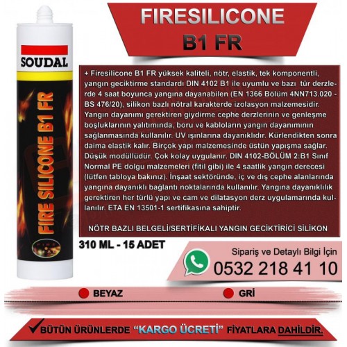 SOUDAL Firesilicone B1 FR Yangına Dayanıklı Silikon (Beyaz, 300ml) 15 Adet