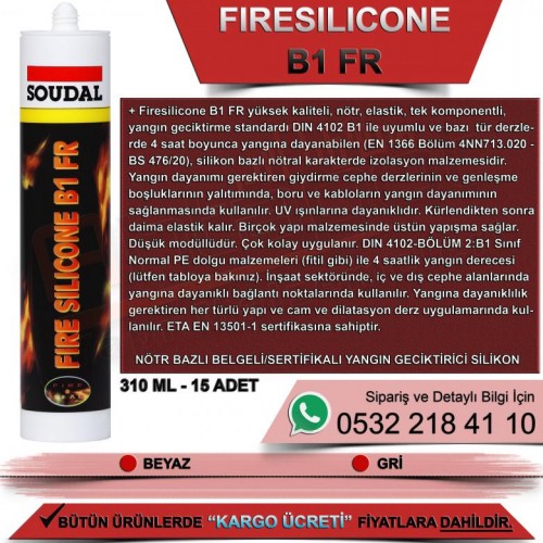 SOUDAL Firesilicone B1 FR Yangına Dayanıklı Silikon (Beyaz, 300ml) 15 Adet