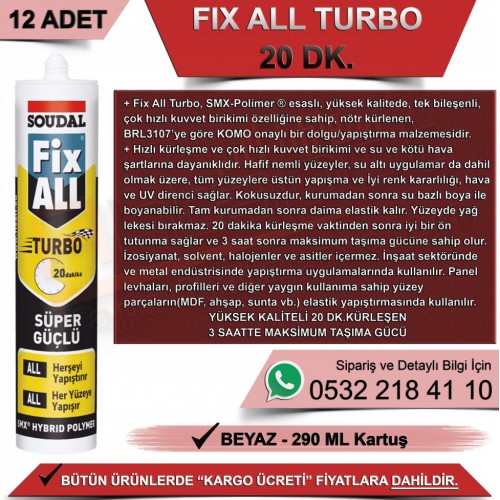 SOUDAL Fix ALL Turbo Süper Hızlı Montaj Yapıştırıcısı (Beyaz, 290ml)