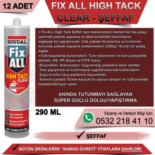 SOUDAL Fix All High Tack Şeffaf Yapıştırıcı (290ml, 12 Adet)
