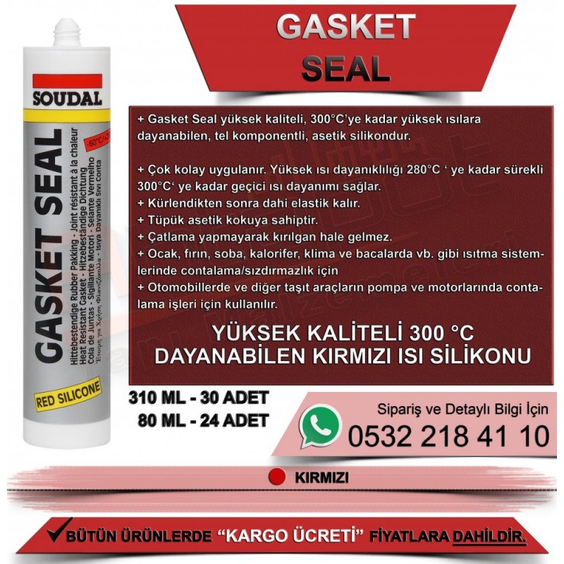 SOUDAL Gasket Seal Yüksek Isıya Dayanıklı Sıvı Conta (Kırmızı, 310ml)