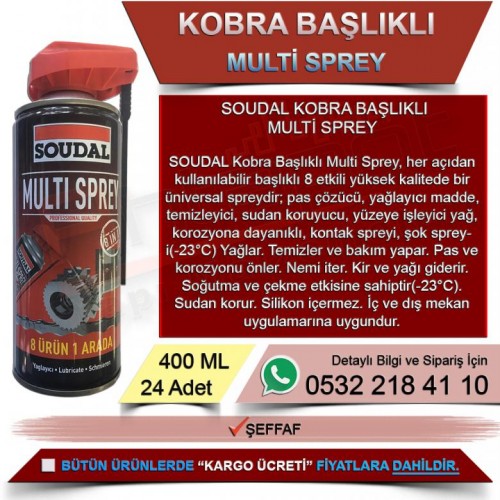 SOUDAL Kobra Başlıklı Multi Sprey (Şeffaf, 400ml, 24 Adet)