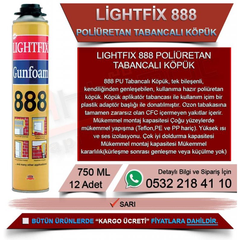 SOUDAL Lightfix 888 Yüksek Verimli Tabancalı PU Köpük (750ml)