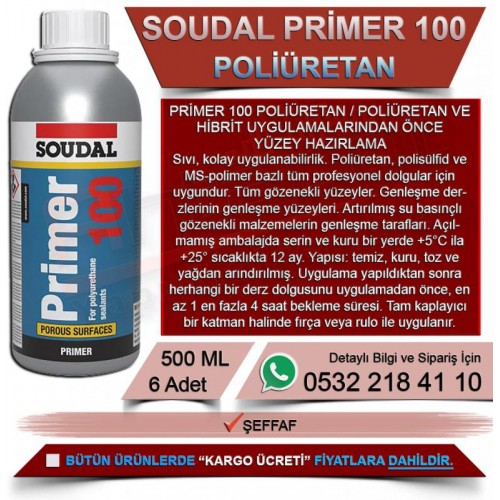 SOUDAL Primer 100 Poliüretan (500ml, 6 Adet)
