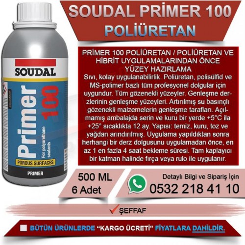 SOUDAL Primer 100 Poliüretan (500ml, 6 Adet)