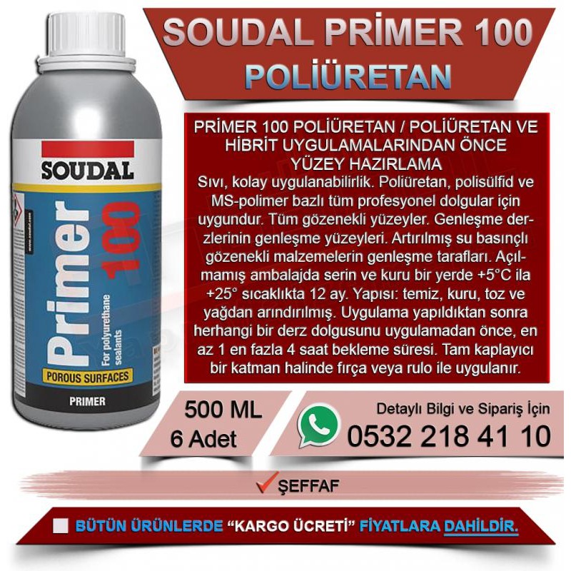 SOUDAL Primer 100 Poliüretan (500ml, 6 Adet) -