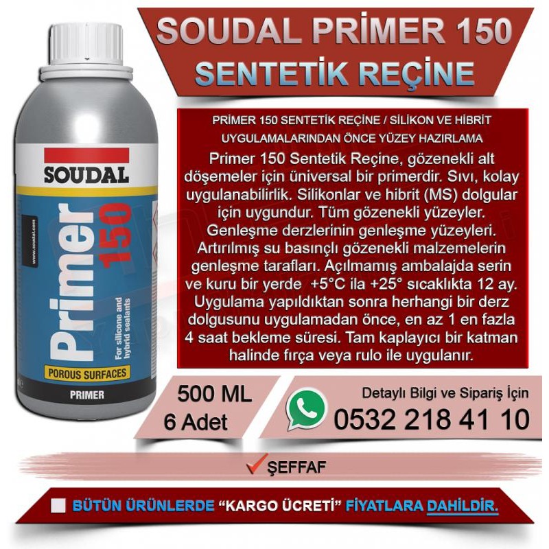 SOUDAL Primer 150 Sentetik Reçine (500ml, 6 Adet) -