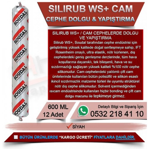 SOUDAL Silirub WS+ Cam Cephelerde Dolgu ve Yapıştırma Silikonu (300ml, 24 Adet)