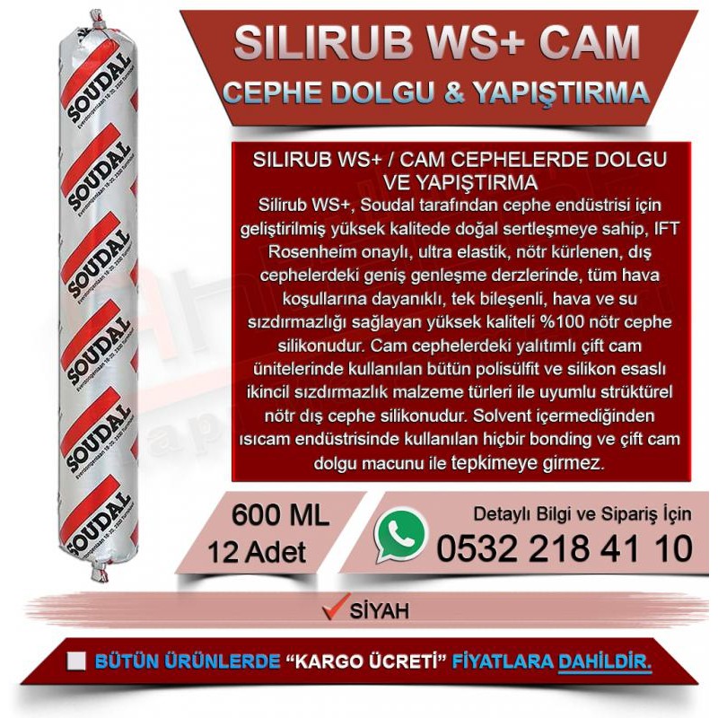SOUDAL Silirub WS+ Cam Cephelerde Dolgu ve Yapıştırma Silikonu (300ml, 24 Adet)