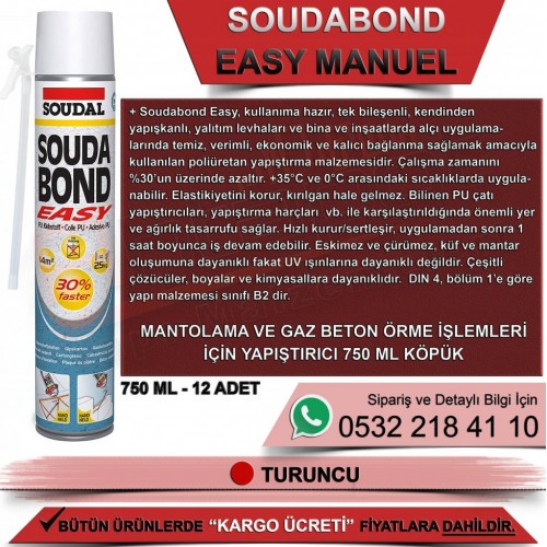SOUDAL Soudabond Easy Mantolama ve Yapıştırma Köpüğü (750ml, 12 Adet)