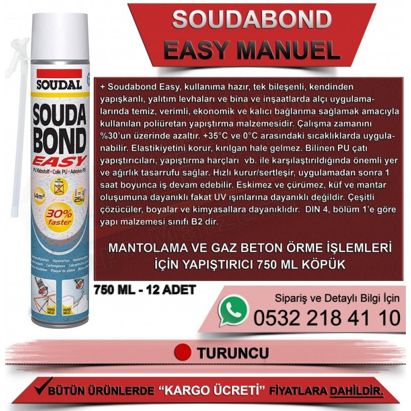 SOUDAL Soudabond Easy Mantolama ve Yapıştırma Köpüğü (750ml, 12 Adet) -