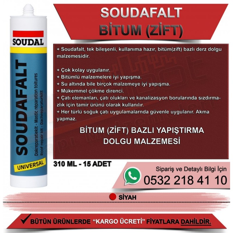 SOUDAL Soudafalt Bitüm Esaslı Su Yalıtım Mastiği (Siyah, 310ml)