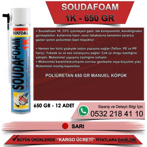 SOUDAL Soudafoam 1K Poliüretan Köpük (650gr, 12 Adet)