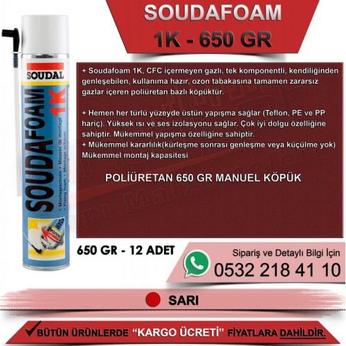 SOUDAL Soudafoam 1K Poliüretan Köpük (650gr, 12 Adet)
