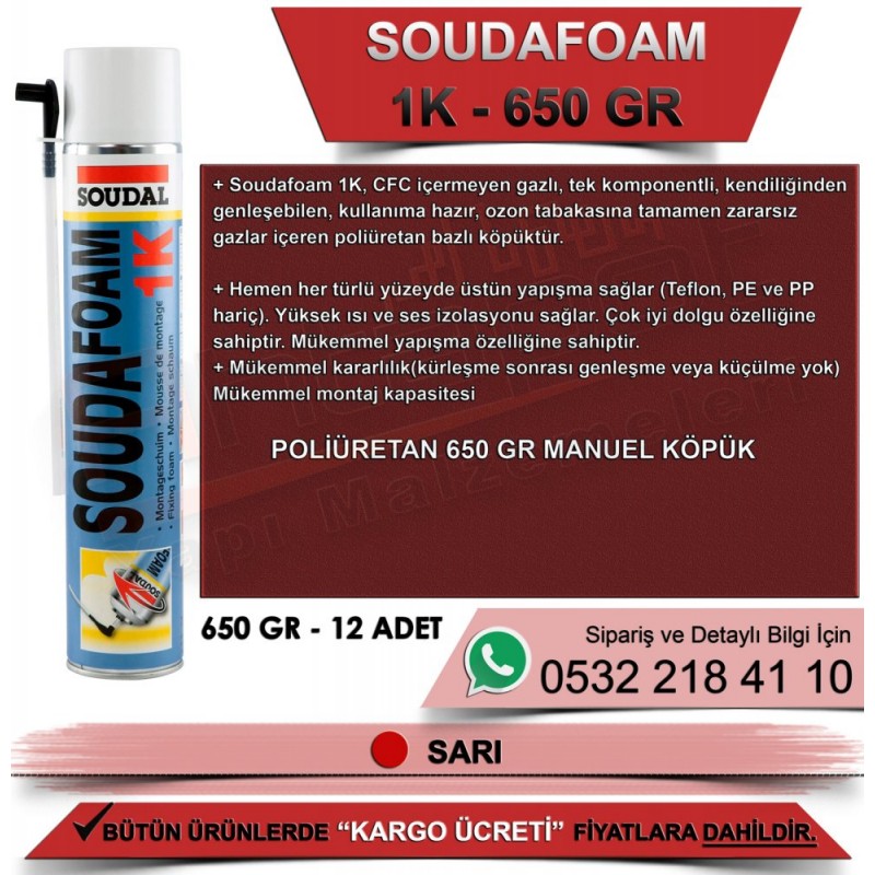 SOUDAL Soudafoam 1K Poliüretan Köpük (650gr, 12 Adet) SOUDAL Soudafoam 1K Poliüretan Köpük (650gr, 12 Adet)