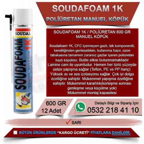 SOUDAL Soudafoam 1K Profesyonel Montaj Köpüğü (600gr, 12’li Koli)