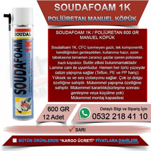 SOUDAL Soudafoam 1K Profesyonel Montaj Köpüğü (600gr, 12’li Koli)