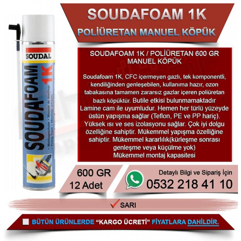 SOUDAL Soudafoam 1K Profesyonel Montaj Köpüğü (600gr, 12’li Koli)