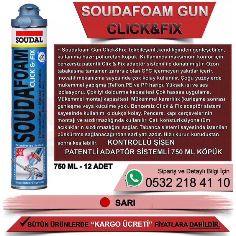 SOUDAL Soudafoam Gun Click & Fix Profesyonel Köpük (750ml)