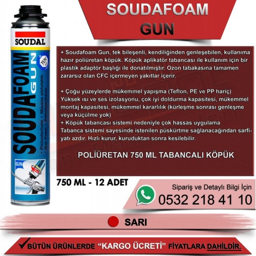 SOUDAL Soudafoam Gun Poliüretan Köpük (750 ml, 12 Adet)