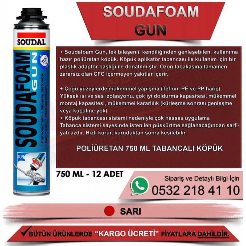 SOUDAL Soudafoam Gun Poliüretan Köpük (750 ml, 12 Adet)