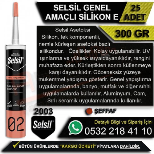 Selsil Genel Amaçlı Silikon 280 Ml Şeffaf (25 Adet)
