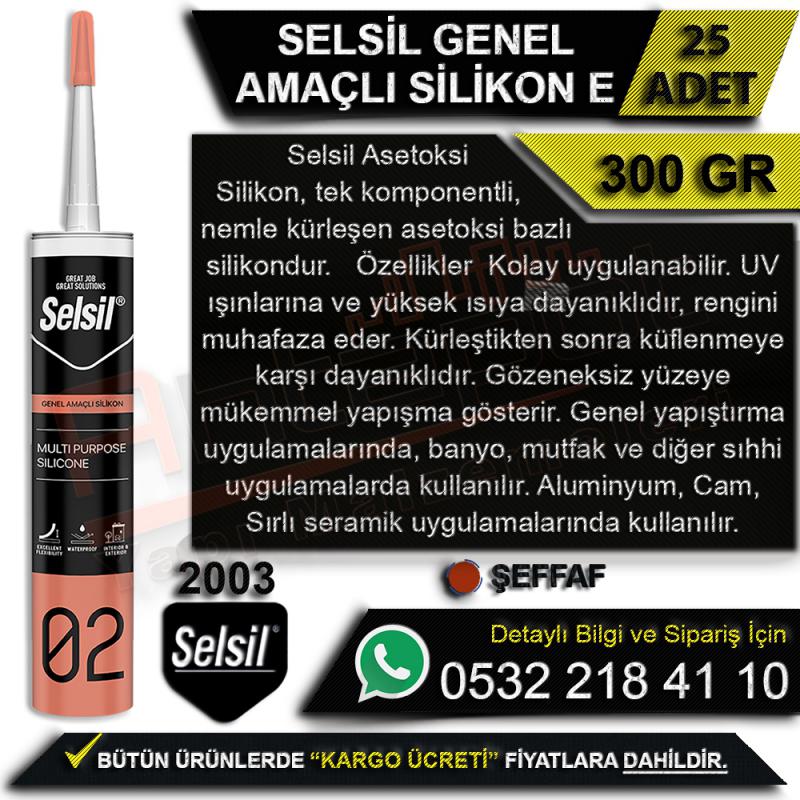 Selsil Genel Amaçlı Silikon 280 Ml Şeffaf (25 Adet) -