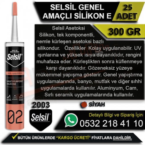 Selsil Genel Amaçlı Silikon 280 Ml Siyah (25 Adet)